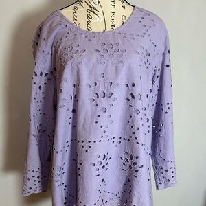 Parsley & Sage Purple Embellished Tunic Long Sleeve XL 100%Cotton. Lined.